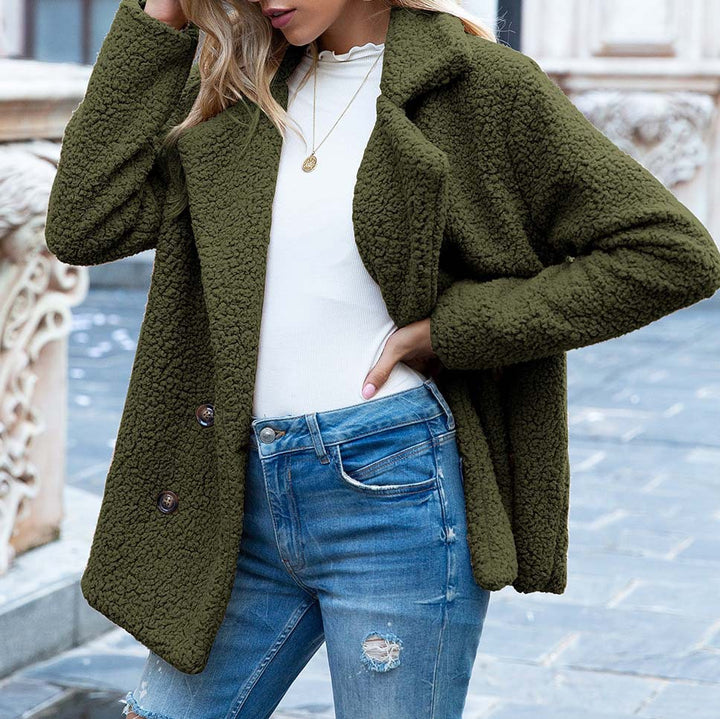 Loose Button Plush Coat