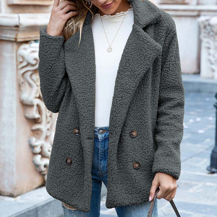 Loose Button Plush Coat