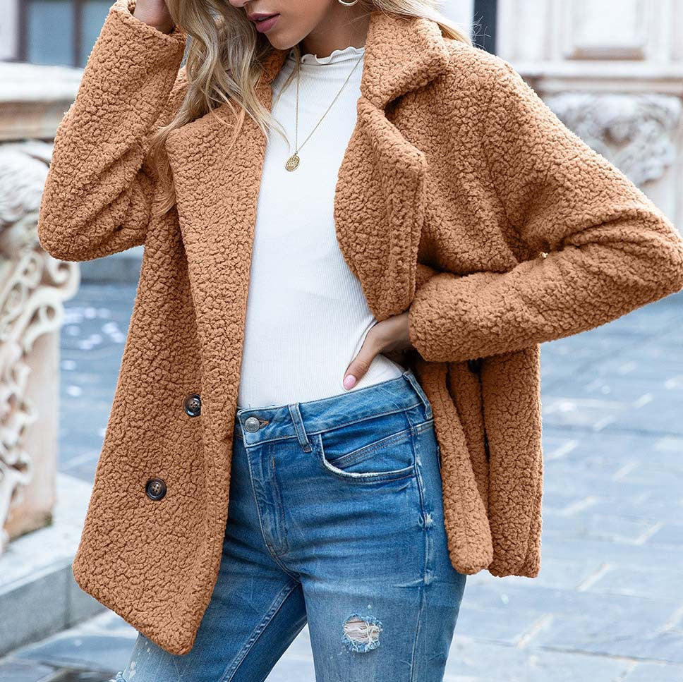Loose Button Plush Coat