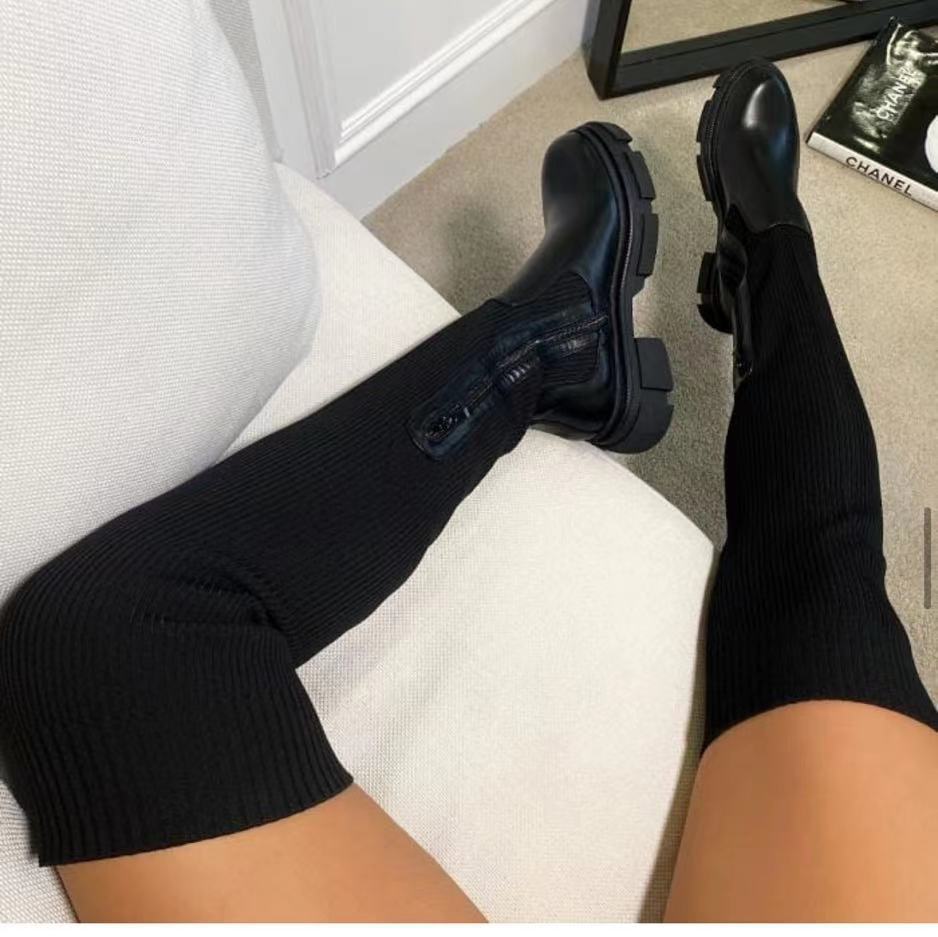 Thick-Soled, Round-Toed Over-The-Knee Boots