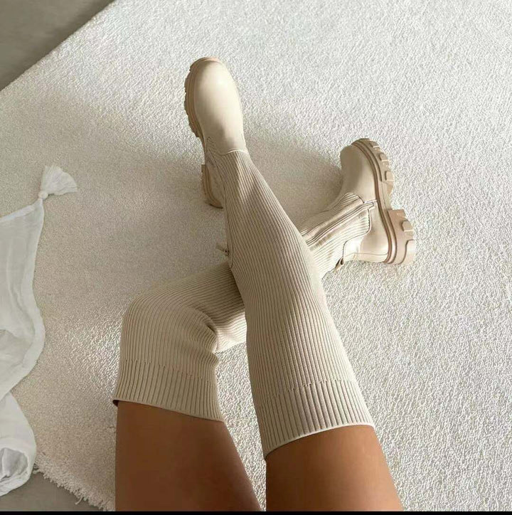 Thick-Soled, Round-Toed Over-The-Knee Boots