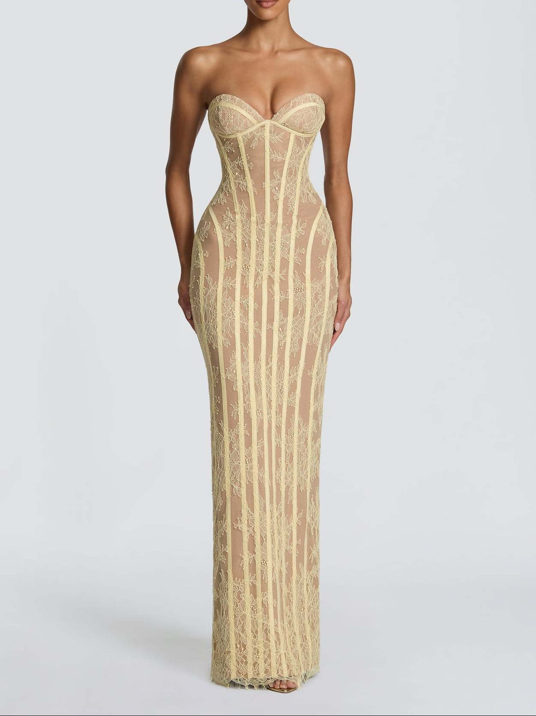 Women's Strapless Lace Corset Bodycon Maxi Dress