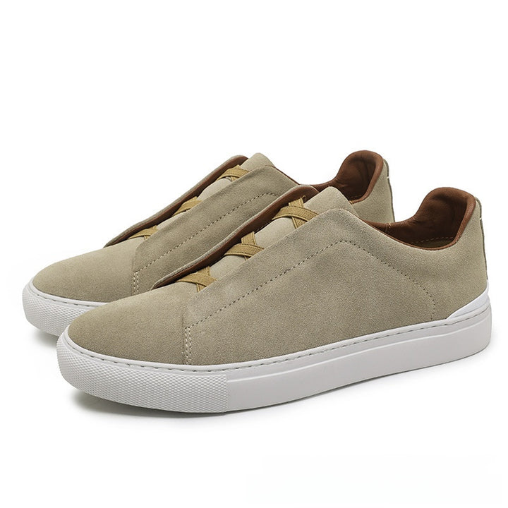Men's Suede Low-Top Sneakers Elastic-Lace Contrast-Sole