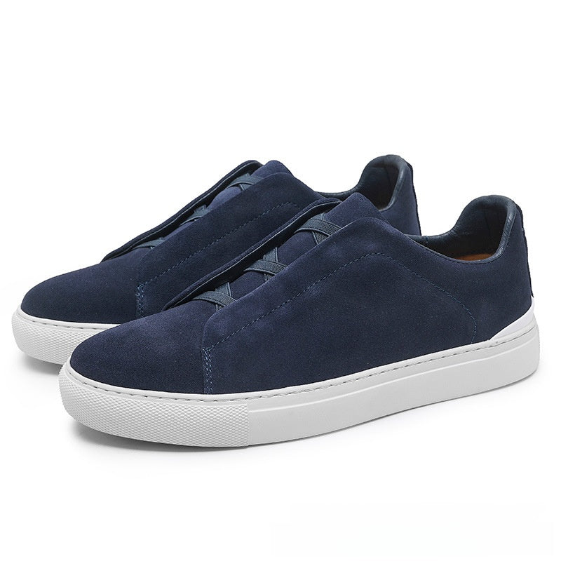 Men's Suede Low-Top Sneakers Elastic-Lace Contrast-Sole