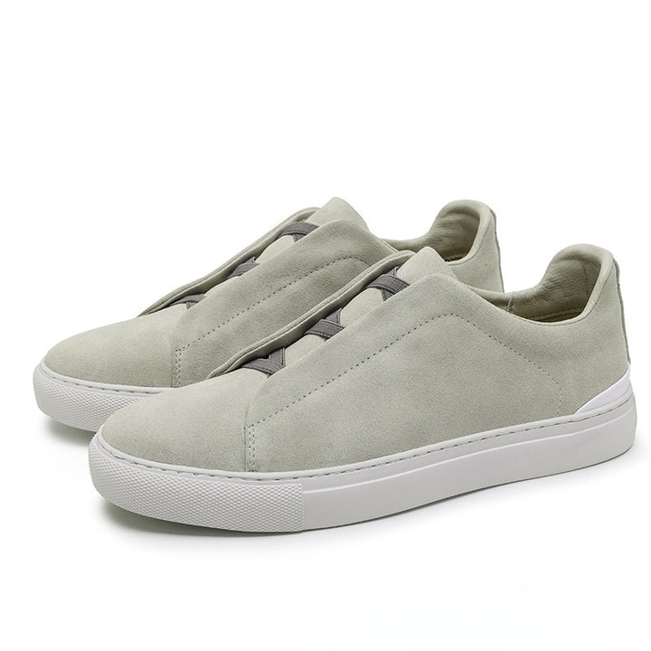 Men's Suede Low-Top Sneakers Elastic-Lace Contrast-Sole
