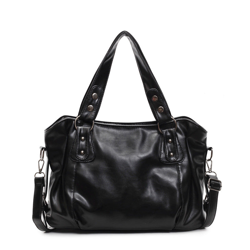 Women's Leather Shoulder Bag Stud-Detail Detachable-Strap