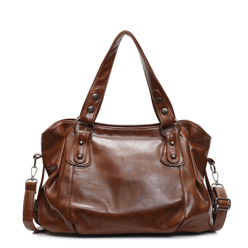 Women's Leather Shoulder Bag Stud-Detail Detachable-Strap