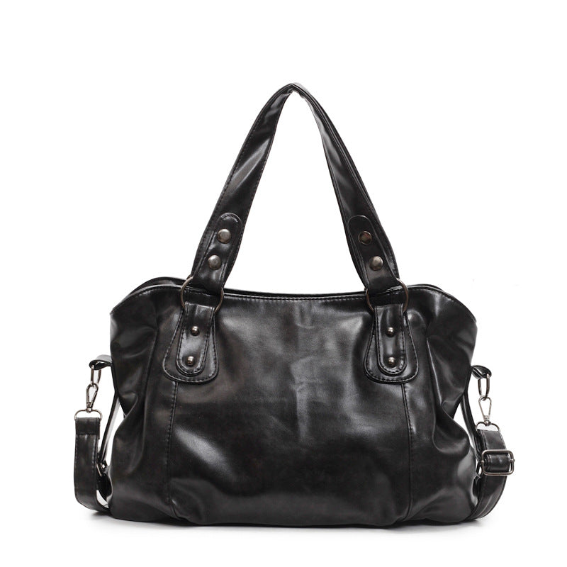 Women's Leather Shoulder Bag Stud-Detail Detachable-Strap