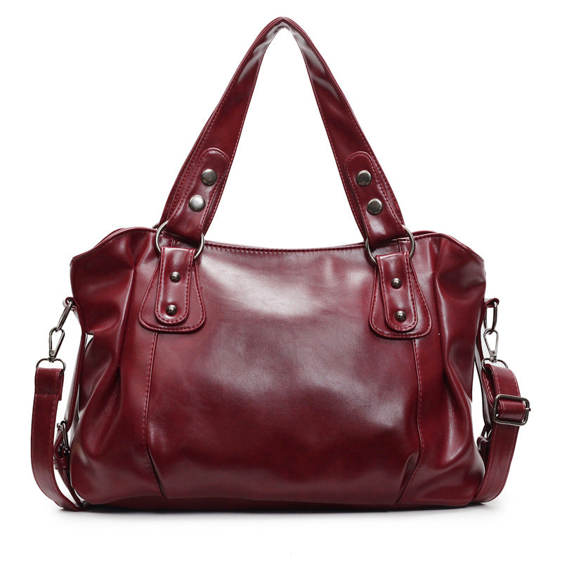 Women's Leather Shoulder Bag Stud-Detail Detachable-Strap