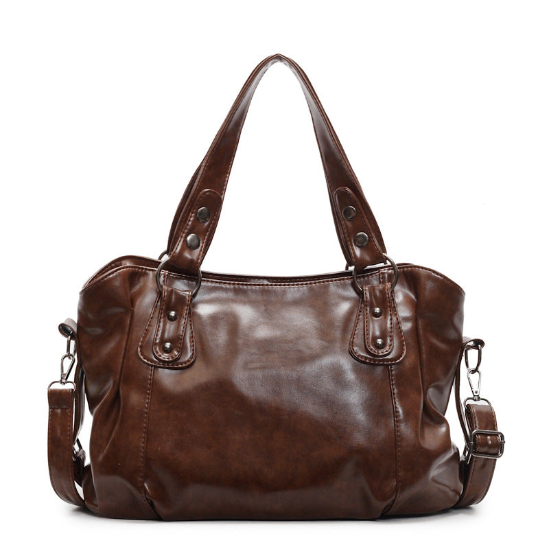 Women's Leather Shoulder Bag Stud-Detail Detachable-Strap
