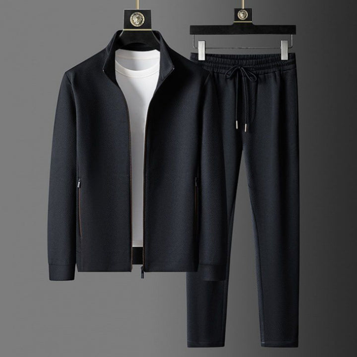 Men's Textured Slim Fit Full Zip Tracksuit & Joggers Set