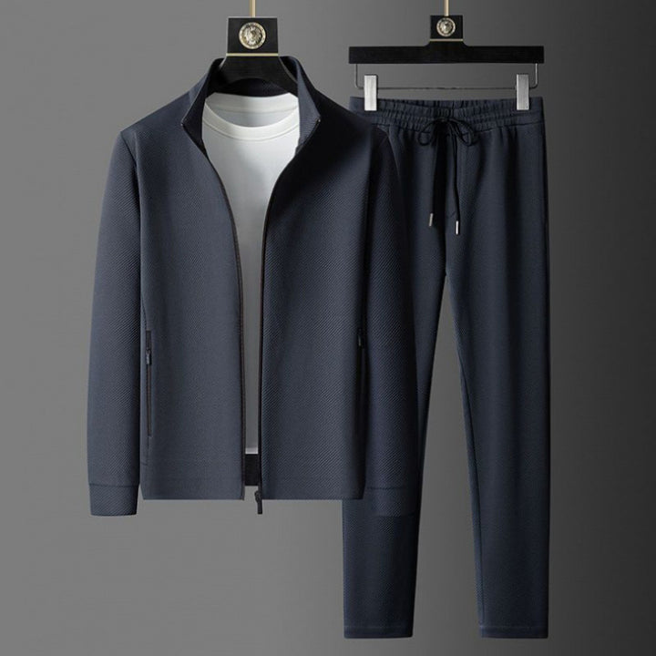 Men's Textured Slim Fit Full Zip Tracksuit & Joggers Set