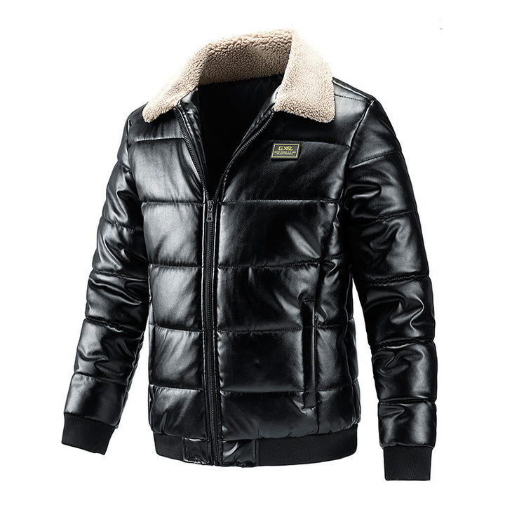 Sherpa Collar Padded Faux Leather Jacket