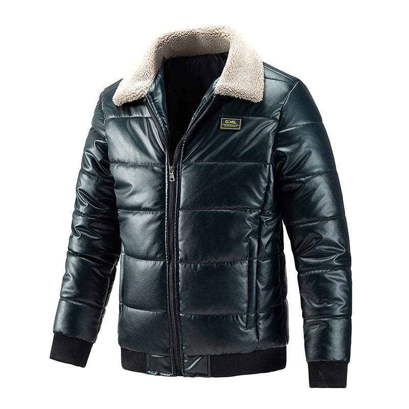 Sherpa Collar Padded Faux Leather Jacket