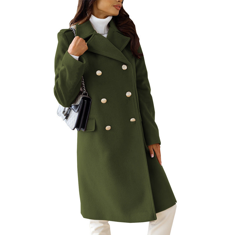 Women'S Double-Breasted Woolen Coat