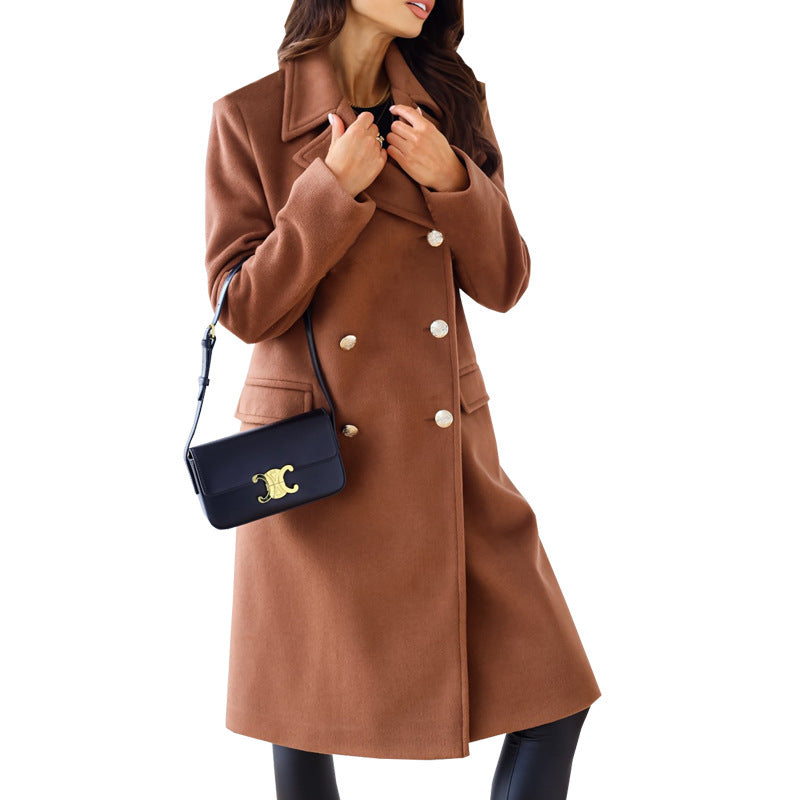 Women'S Double-Breasted Woolen Coat