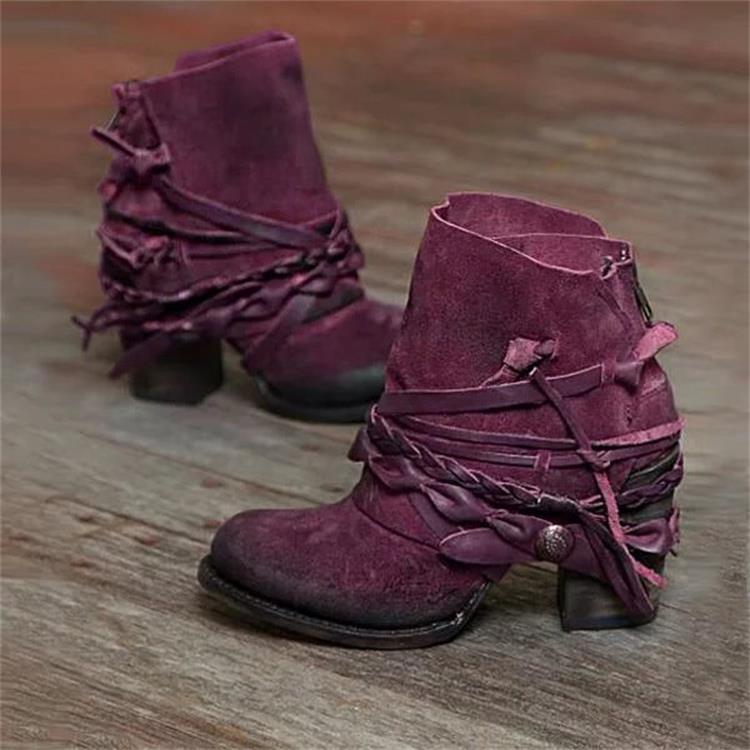 High-Heeled Round-Toe Low Boots