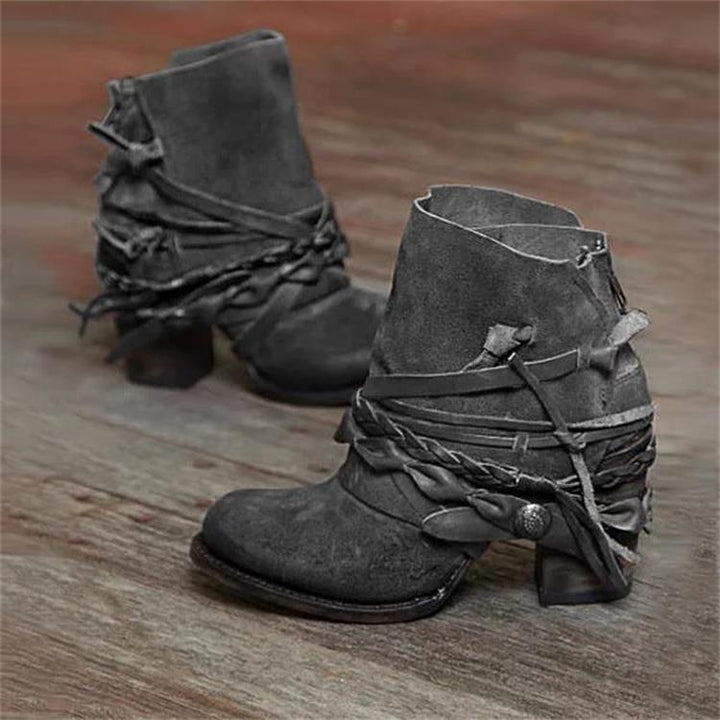 High-Heeled Round-Toe Low Boots