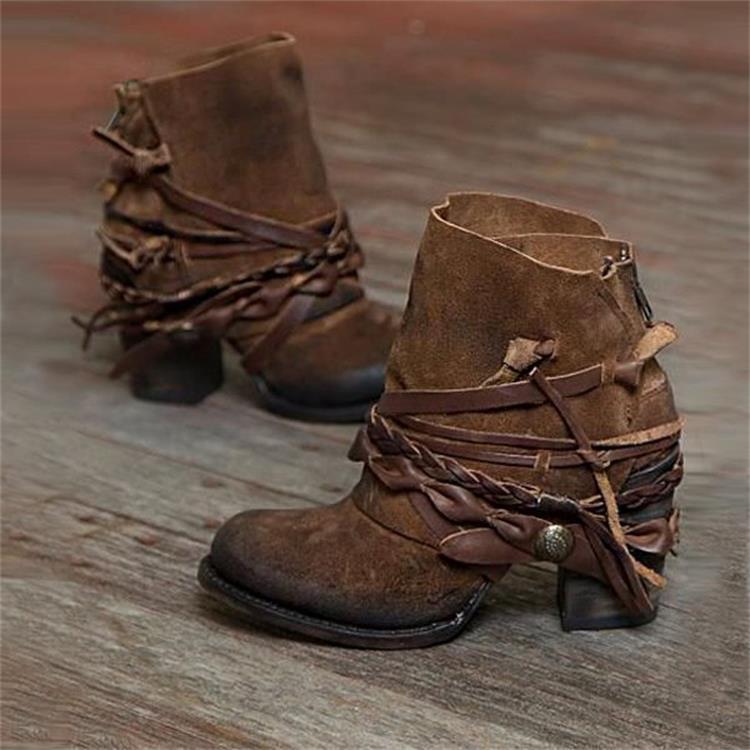 High-Heeled Round-Toe Low Boots