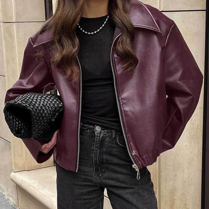 Women's Faux Leather Oversized Bomber Jacket