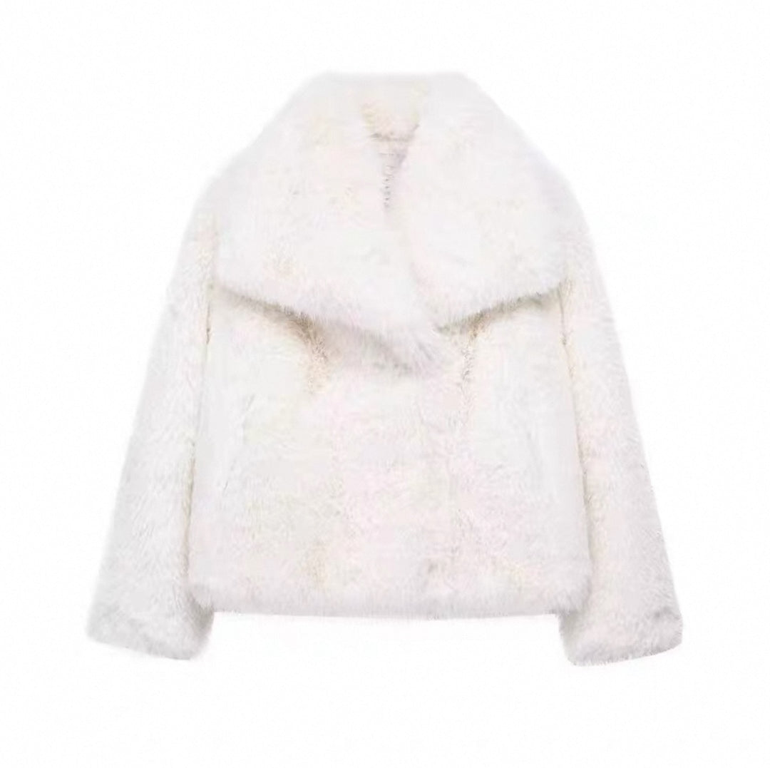 Women's Faux Fur Jacket – Oversized Shaggy Faux Fur Cropped Coat