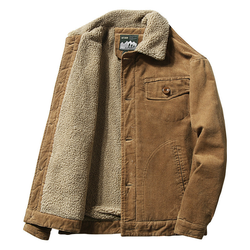 Men's Sherpa-Lined Fur Collar Corduroy Jacket