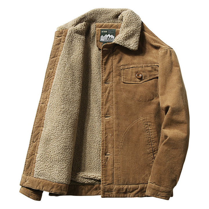 Men's Sherpa-Lined Fur Collar Corduroy Jacket
