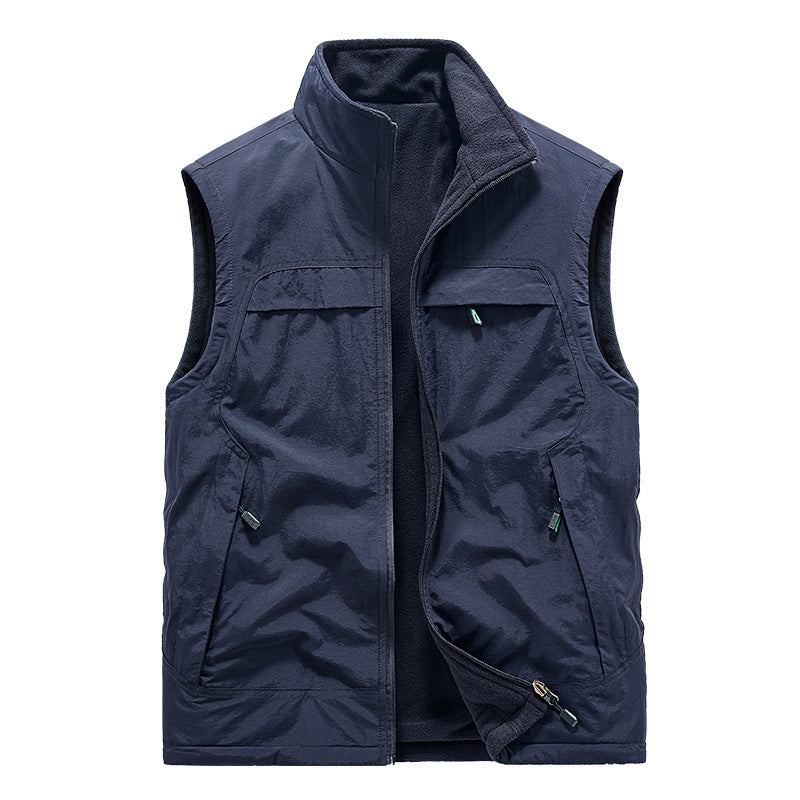 Men's Multi-Pocket Zip Up Vest Sleeveless Stand Collar Utility Outdoor Gilet