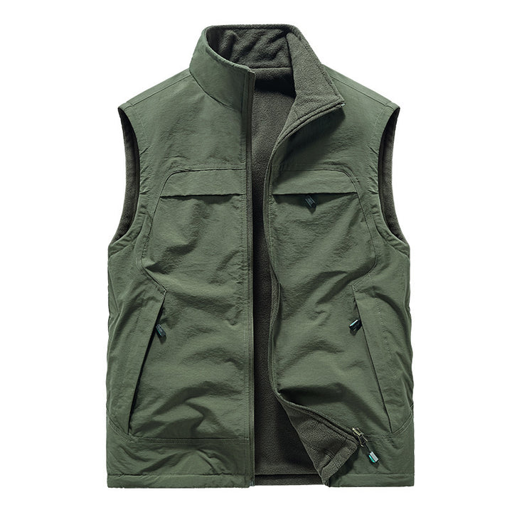 Men's Multi-Pocket Zip Up Vest Sleeveless Stand Collar Utility Outdoor Gilet