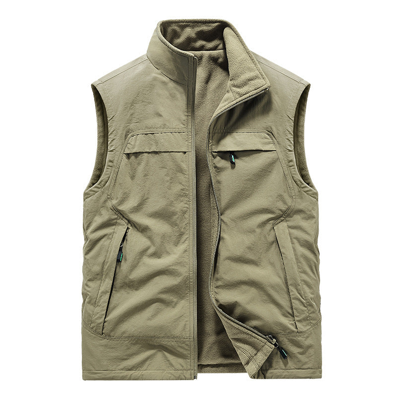 Men's Multi-Pocket Zip Up Vest Sleeveless Stand Collar Utility Outdoor Gilet