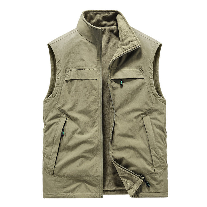 Men's Multi-Pocket Zip Up Vest Sleeveless Stand Collar Utility Outdoor Gilet