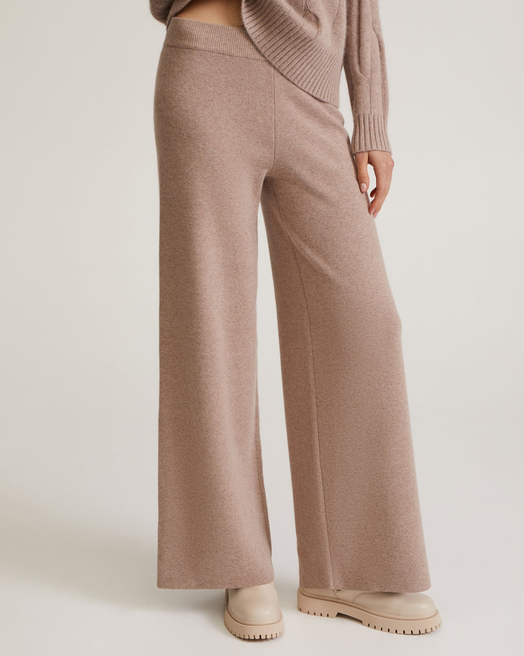 Women's Cable Knit Turtleneck Sweater & Wide Leg Pants Set