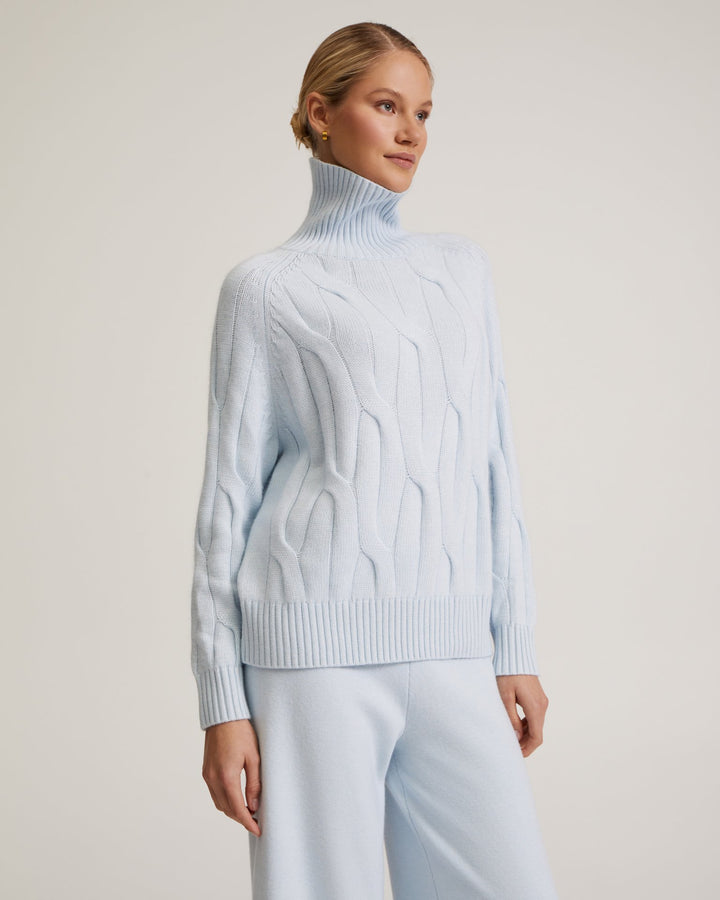 Women's Cable Knit Turtleneck Sweater & Wide Leg Pants Set
