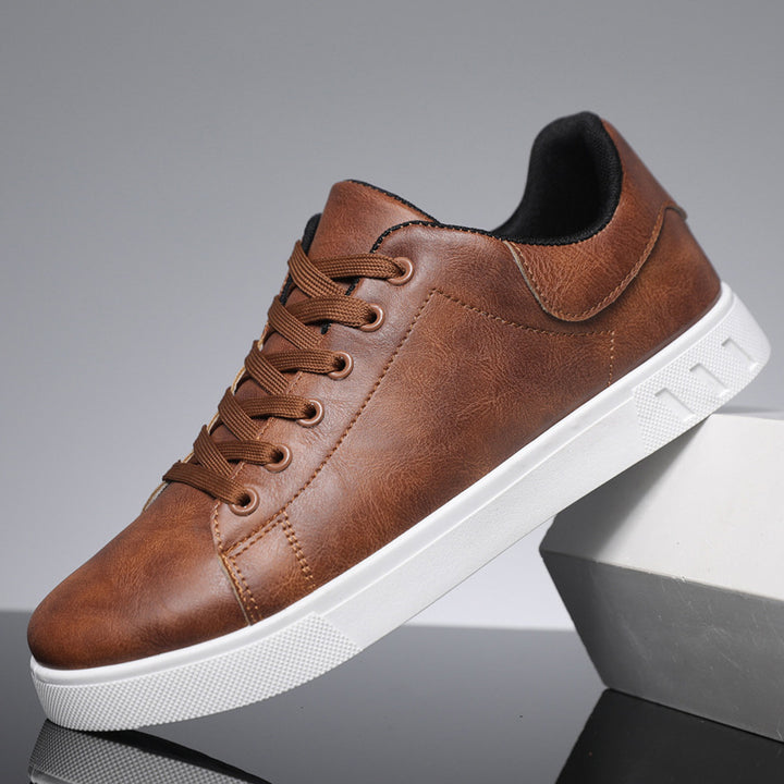 Men's Leather Lace Up Low Top Casual Sneakers