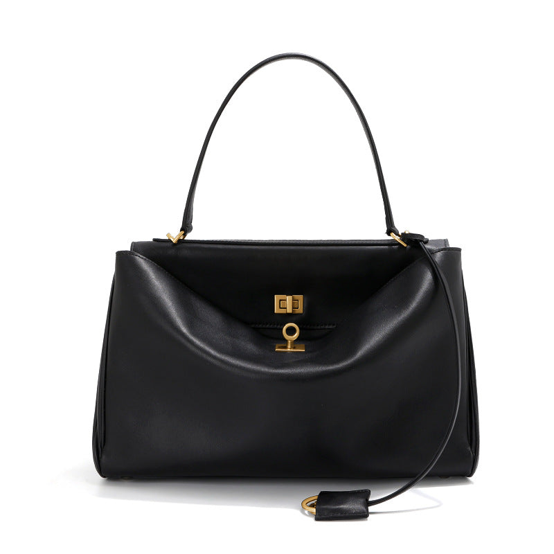 Women's Leather Top-Handle Bag Turn-Lock Detachable-Strap
