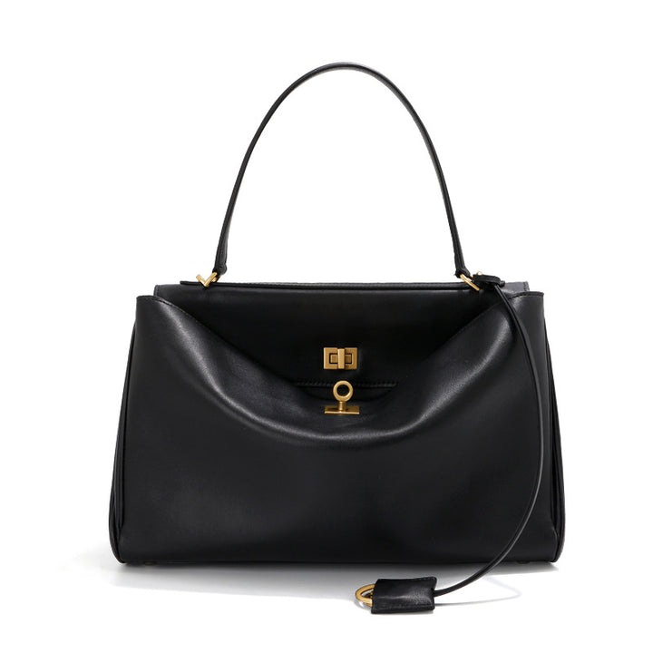 Women's Leather Top-Handle Bag Turn-Lock Detachable-Strap