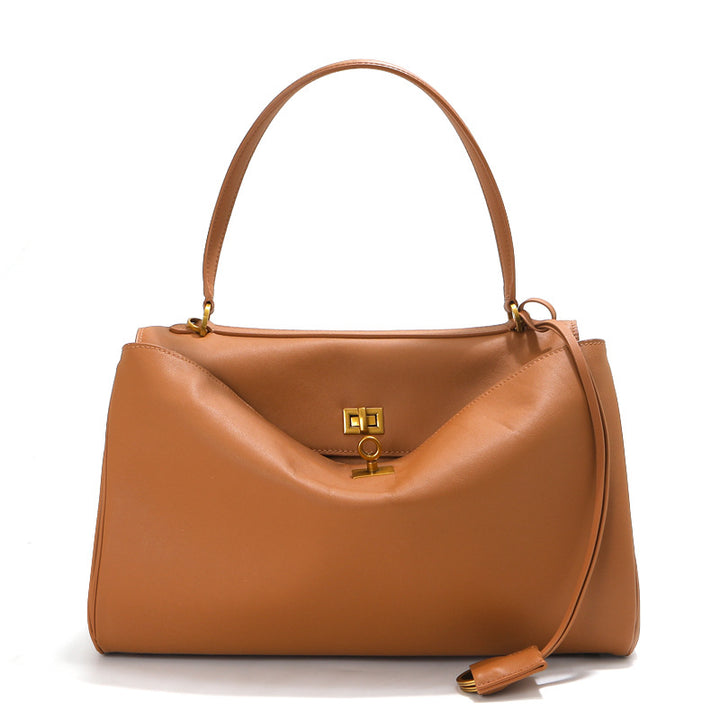 Women's Leather Top-Handle Bag Turn-Lock Detachable-Strap