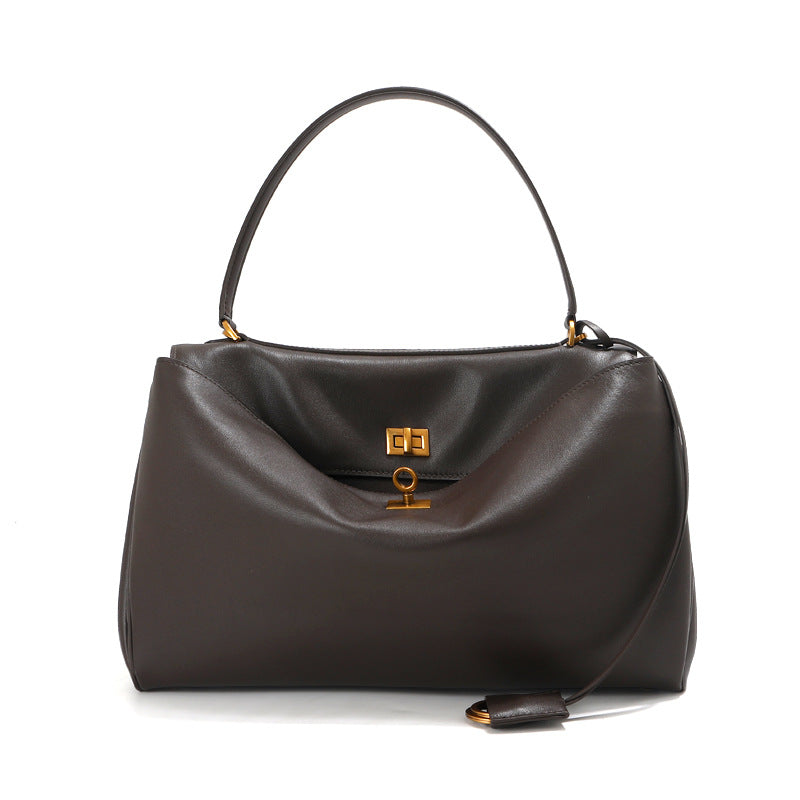 Women's Leather Top-Handle Bag Turn-Lock Detachable-Strap