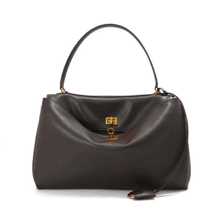 Women's Leather Top-Handle Bag Turn-Lock Detachable-Strap