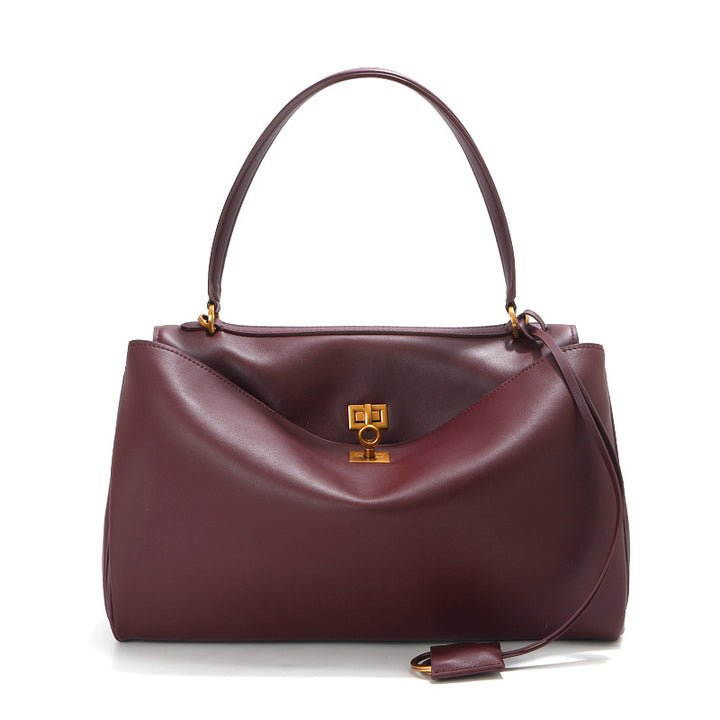Women's Leather Top-Handle Bag Turn-Lock Detachable-Strap