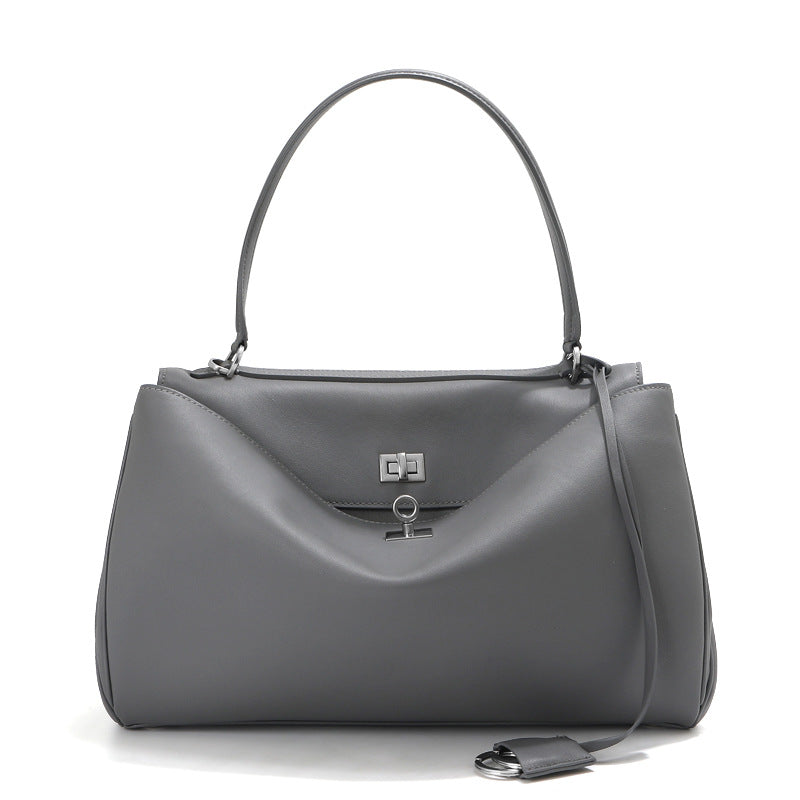 Women's Leather Top-Handle Bag Turn-Lock Detachable-Strap