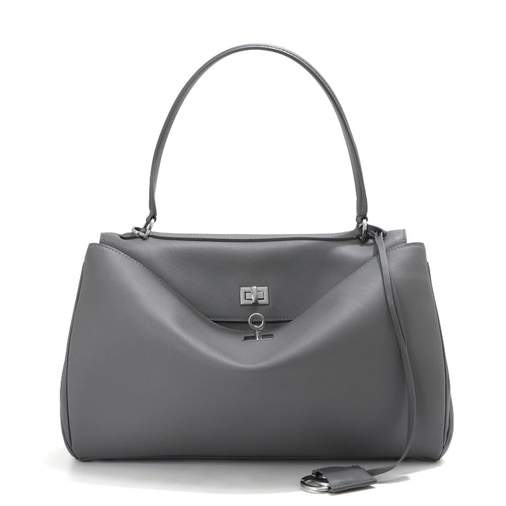 Women's Leather Top-Handle Bag Turn-Lock Detachable-Strap