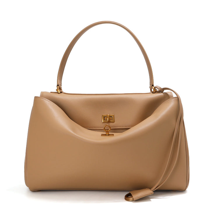 Women's Leather Top-Handle Bag Turn-Lock Detachable-Strap