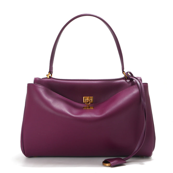 Women's Leather Top-Handle Bag Turn-Lock Detachable-Strap