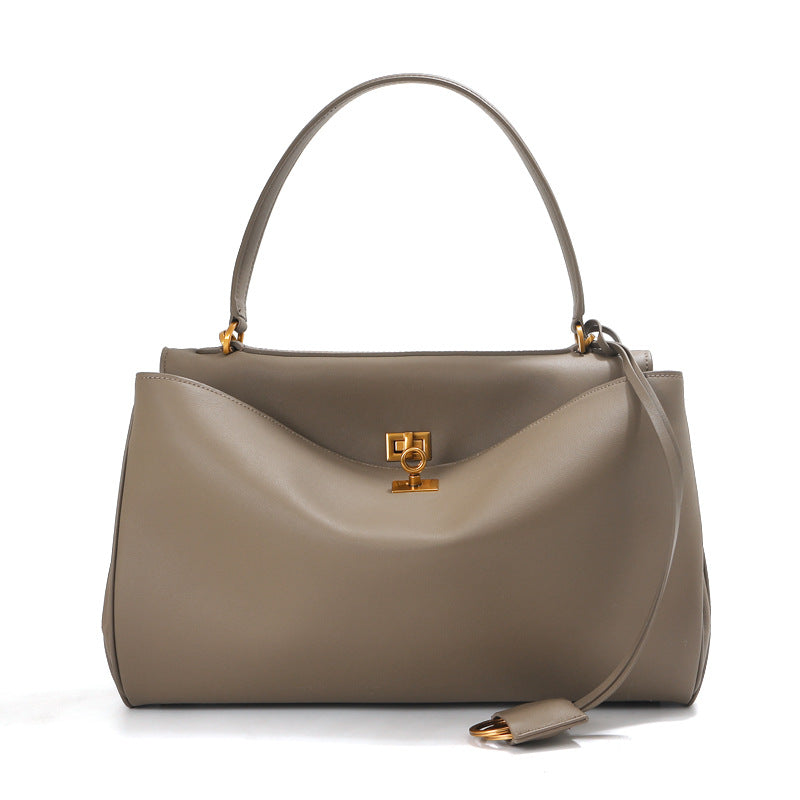 Women's Leather Top-Handle Bag Turn-Lock Detachable-Strap