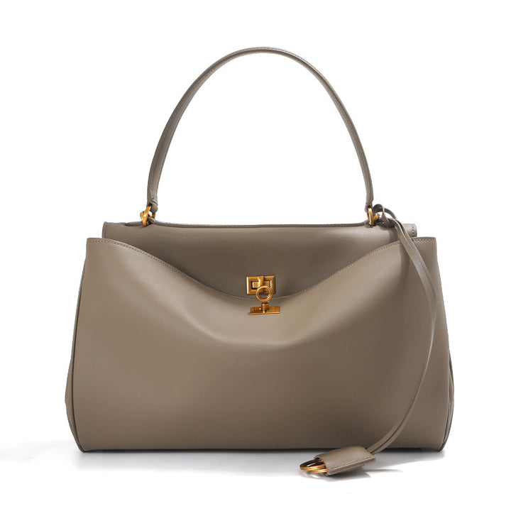 Women's Leather Top-Handle Bag Turn-Lock Detachable-Strap