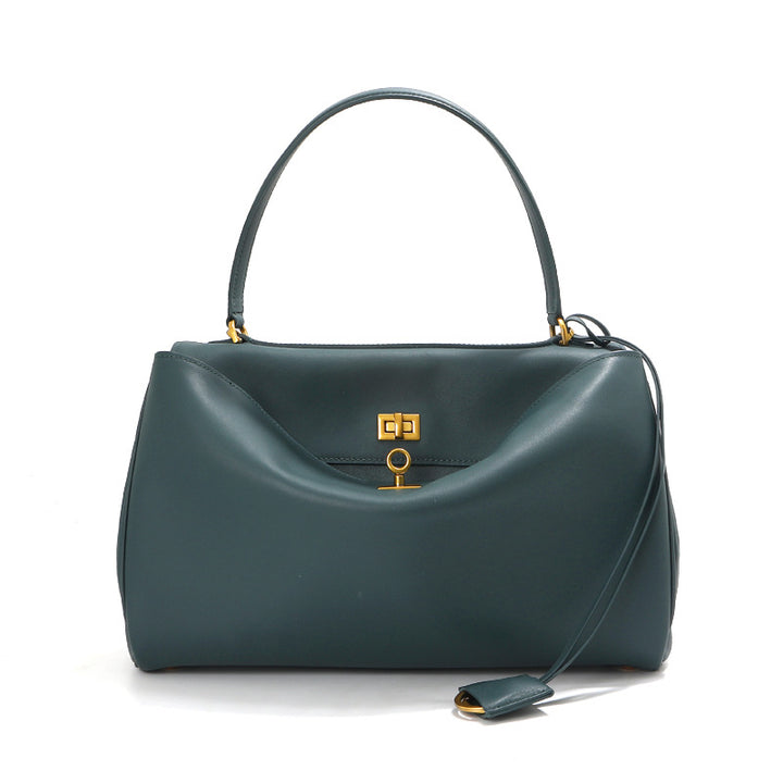 Women's Leather Top-Handle Bag Turn-Lock Detachable-Strap
