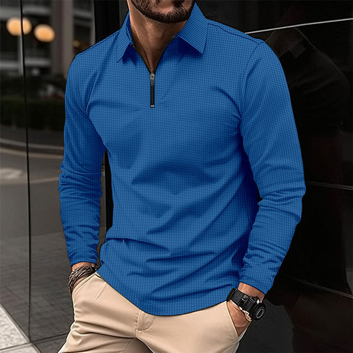 Men's Slim Fit Lapel Long Sleeve Polo Collar Shirt