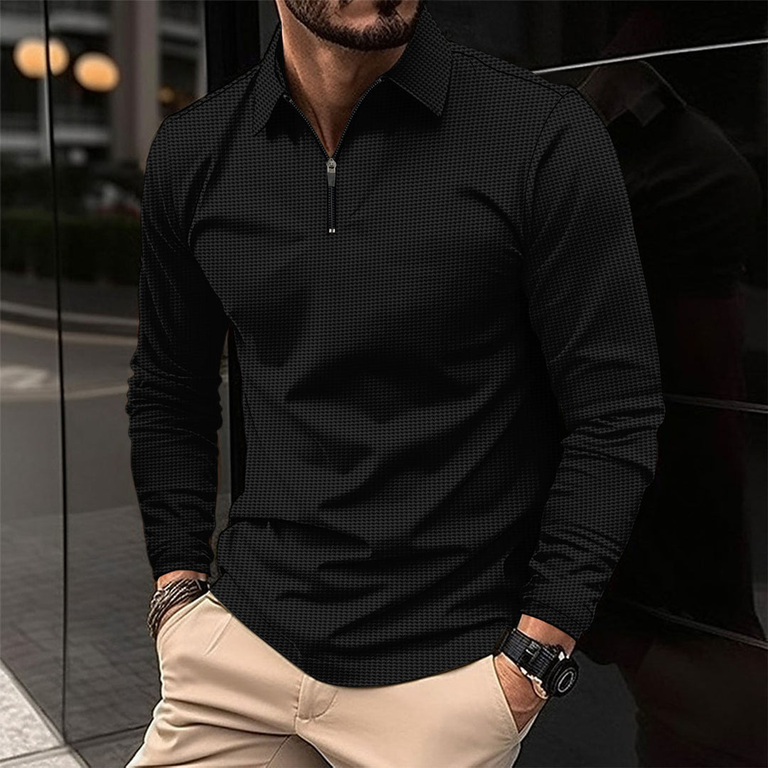 Men's Slim Fit Lapel Long Sleeve Polo Collar Shirt