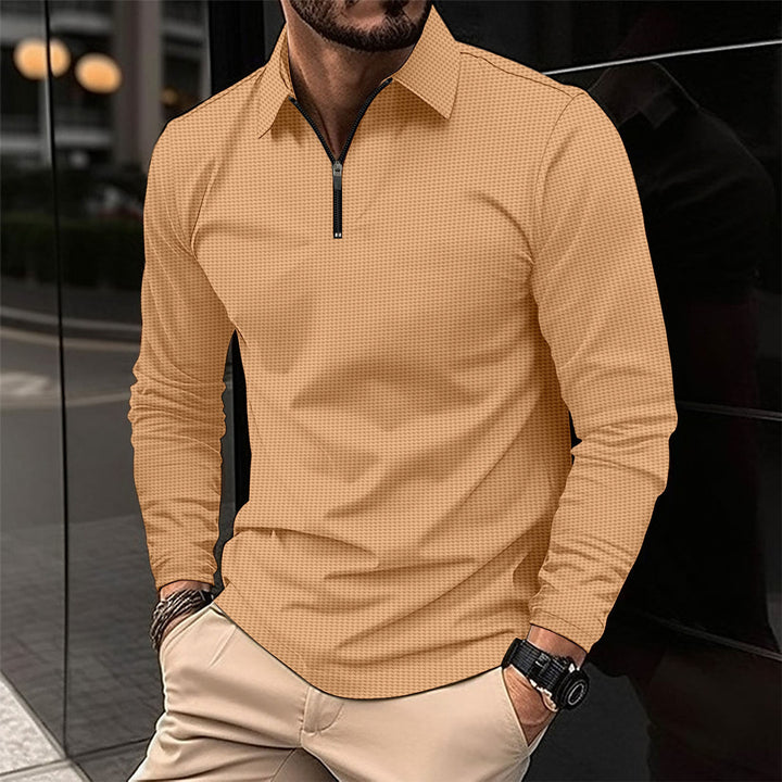 Men's Slim Fit Lapel Long Sleeve Polo Collar Shirt